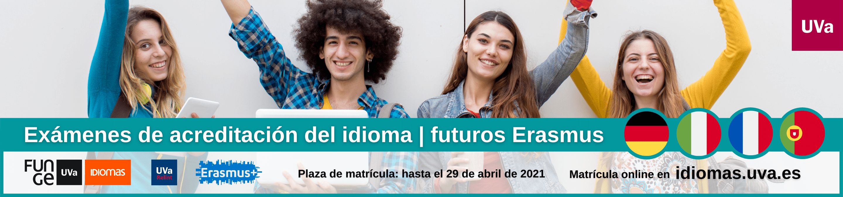 Banner examenes de acreditacion idiomas Erasmus frances aleman italiano portugues Centro de Idiomas Universidad de Valladolid