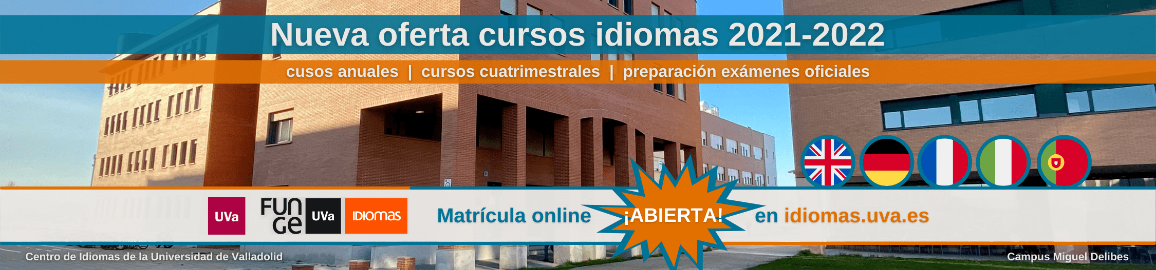 Cursos de idiomas 2021 2022 Universidad de Valladolid banner comprimido
