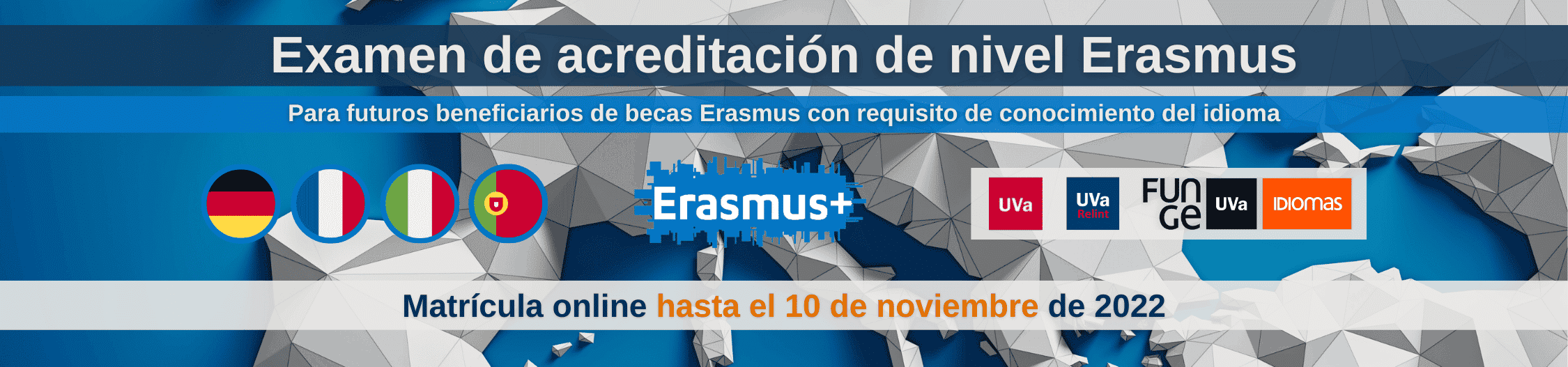 Banner examen acreditacion Erasmus Idiomas UVa noviembre 2022