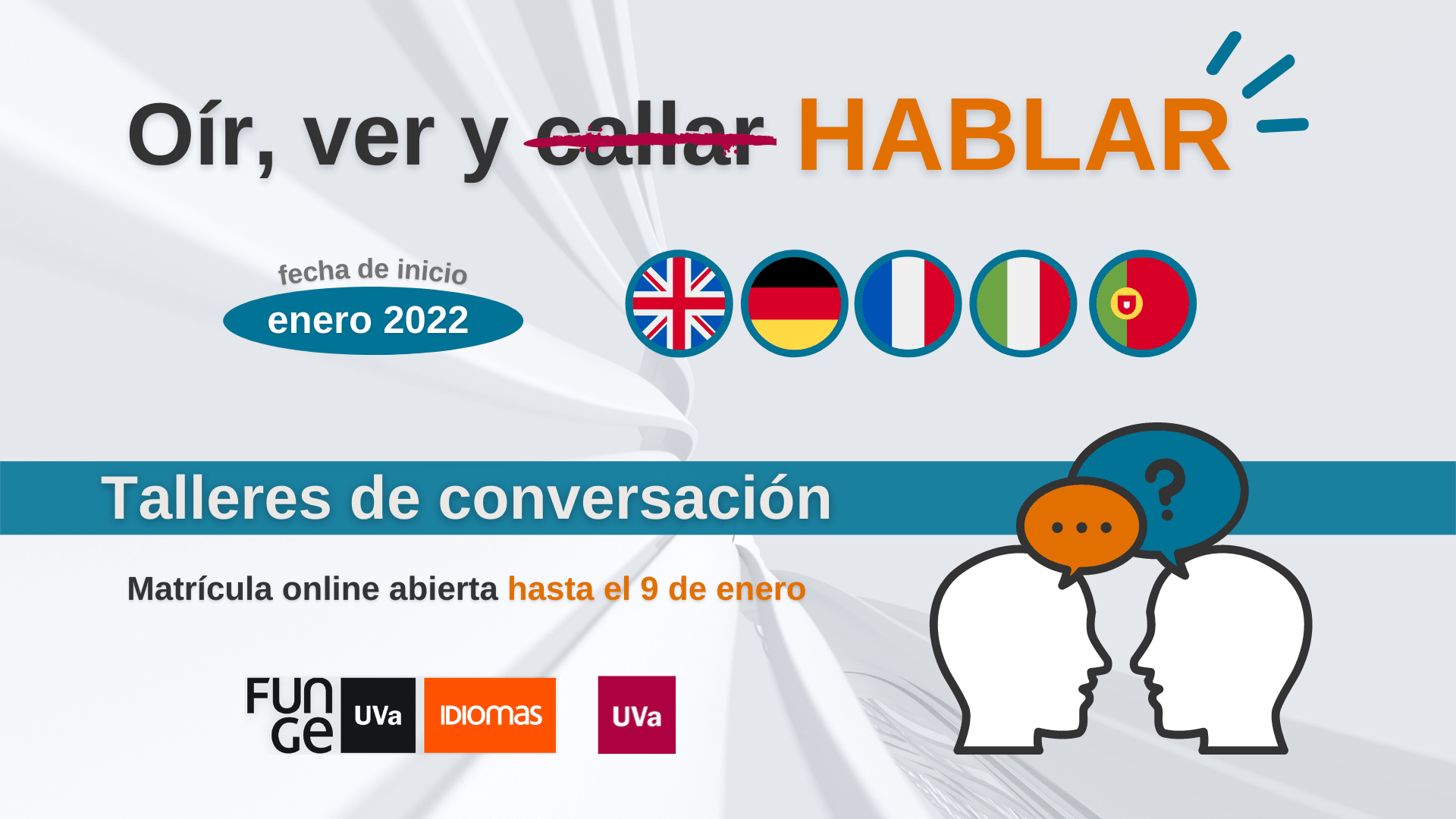 Talleres conversacion speaking Centro de Idiomas UVa enero 2022 FB Twitter