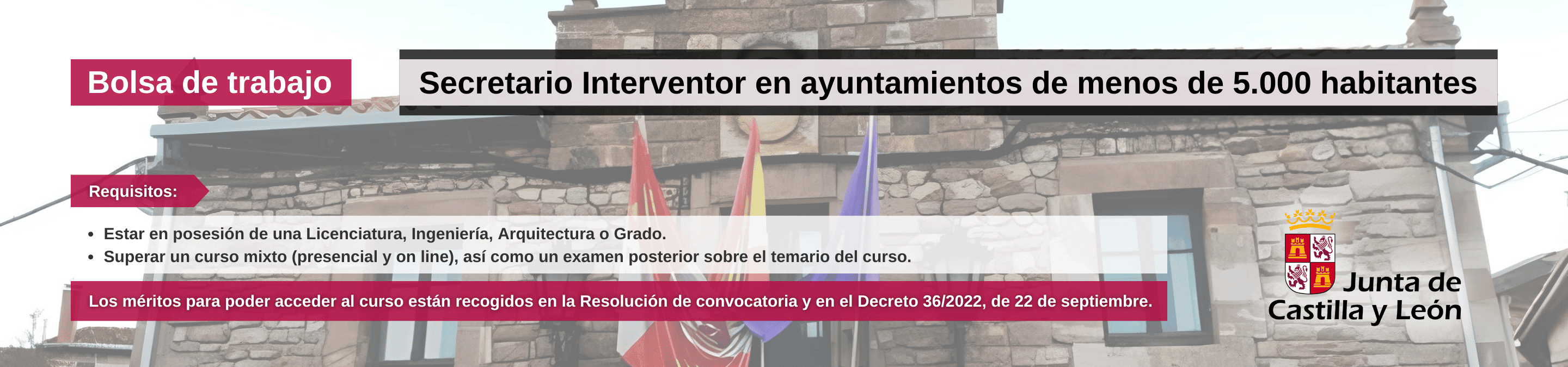 Banner bolsa trabajo secretario interventos ayuntamientos Junta CyL Funge UVa