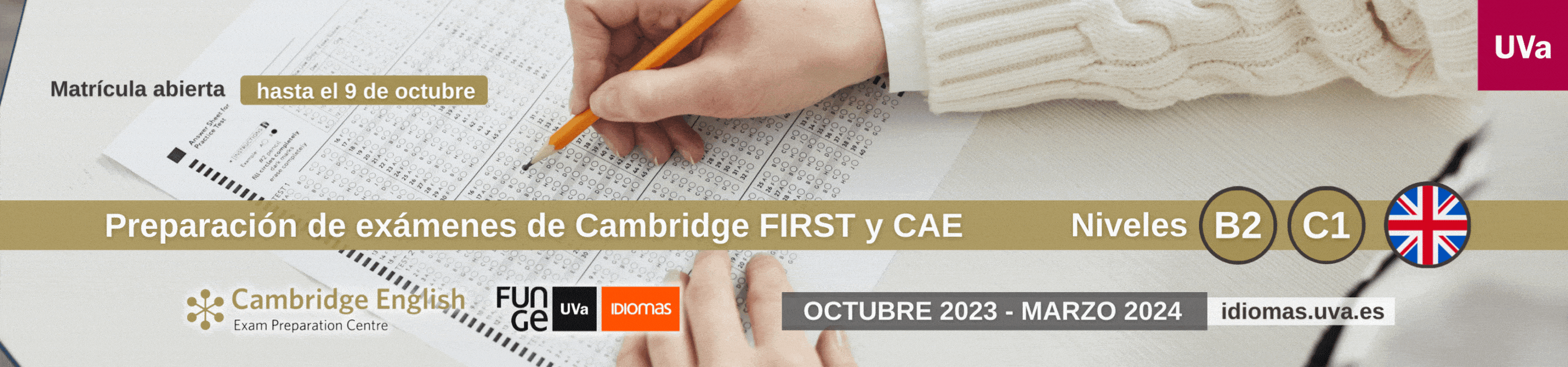 Banner cursos prepraracion First y CAE Centro de Idiomas UVa octubre 23 marzo 24